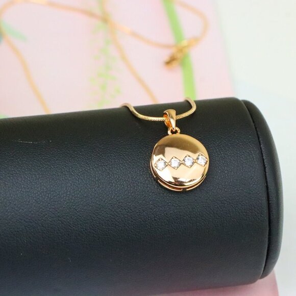 "Round Rose Gold Pendant with Zigzag White Crystal Accent Design, XPPT1255 - Picture 5 of 12